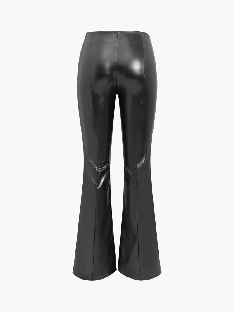 Damen Schlaghose aus Kunstleder mit Schlitz-Design-Luzern Mode