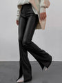 Damen Schlaghose aus Kunstleder mit Schlitz-Design-Schwarz-XS-Luzern Mode