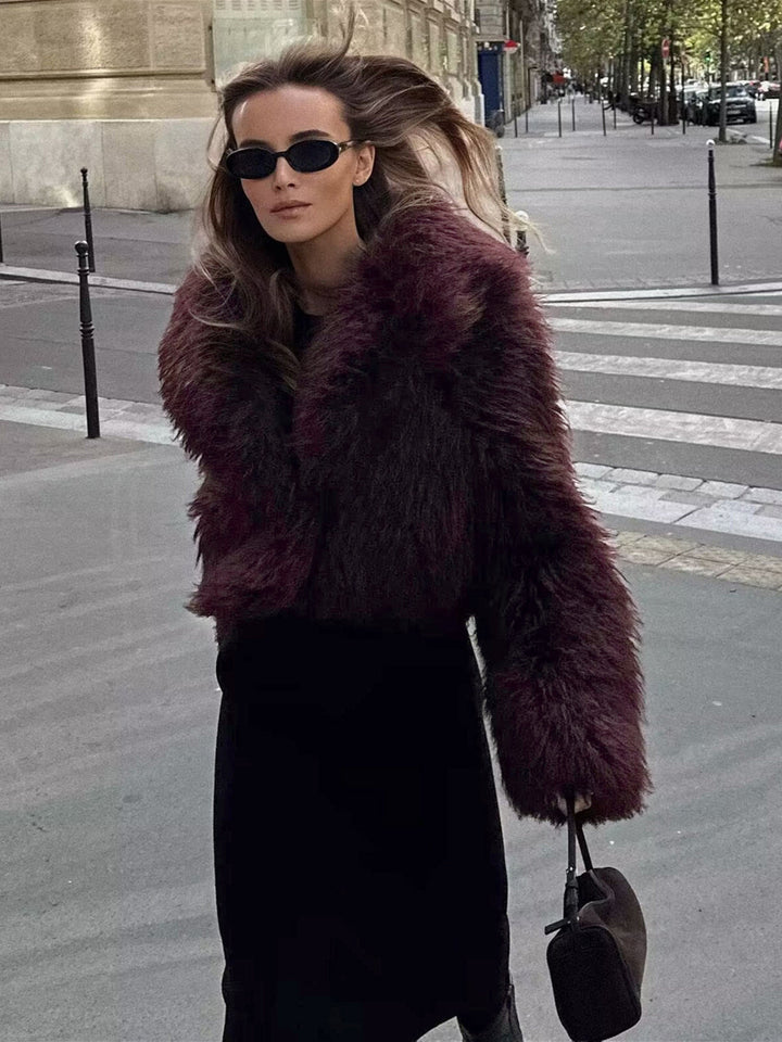 Damen Kunstpelzjacke mit voluminösem Kragen und Stil-Luzern Mode