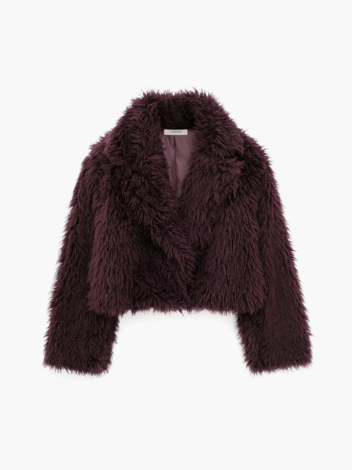 Damen Kunstpelzjacke mit voluminösem Kragen und Stil-Luzern Mode
