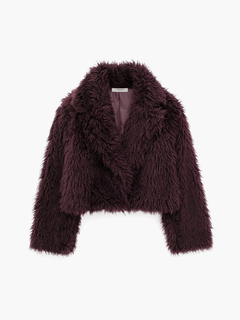 Damen Kunstpelzjacke mit voluminösem Kragen und Stil-Luzern Mode