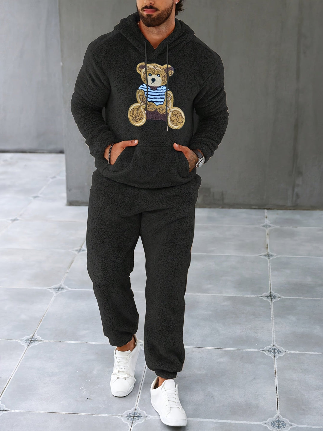 Herren Fleece Jogginganzug mit Kapuze für Freizeit und Sport-Luzern Mode