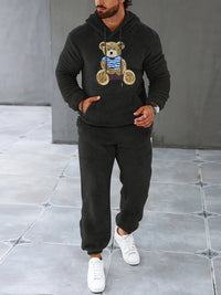 Herren Fleece Jogginganzug mit Kapuze für Freizeit und Sport-Schwarz-S-Luzern Mode
