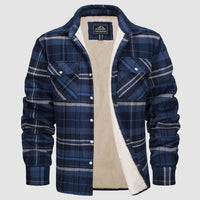 Herren Flanellhemd mit Fleece-Futter und Karomuster-Blau Grau-S-Luzern Mode