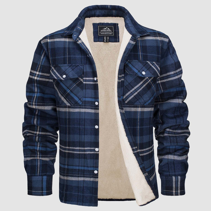 Herren Flanellhemd mit Fleece-Futter und Karomuster-Blau Grau-S-Luzern Mode