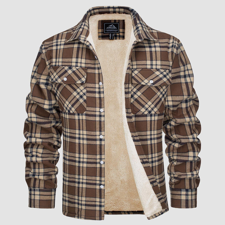 Herren Flanellhemd mit Fleece-Futter und Karomuster-Braun-S-Luzern Mode