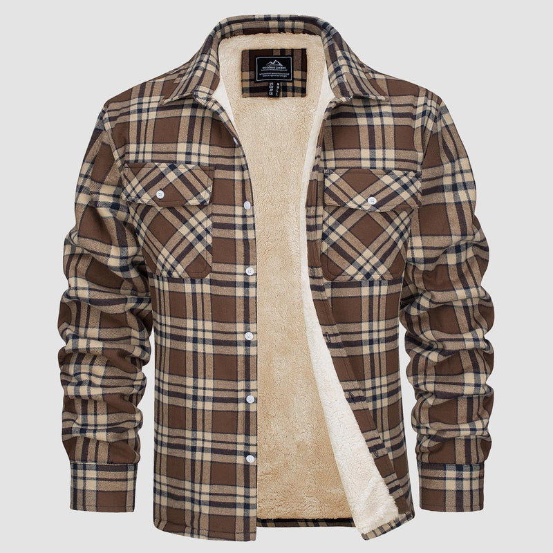 Herren Flanellhemd mit Fleece-Futter und Karomuster-Braun-S-Luzern Mode