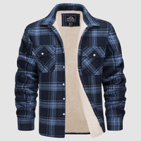 Herren Flanellhemd mit Fleece-Futter und Karomuster-Grau Blau-S-Luzern Mode