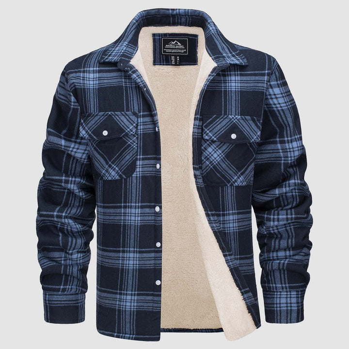 Herren Flanellhemd mit Fleece-Futter und Karomuster-Grau Blau-S-Luzern Mode