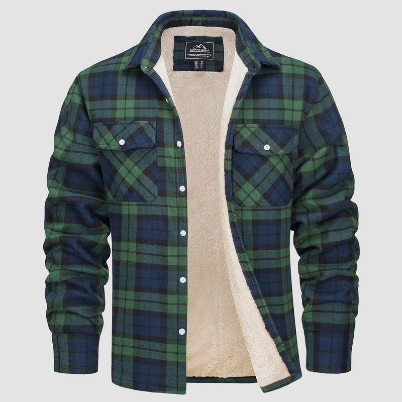 Herren Flanellhemd mit Fleece-Futter und Karomuster-Grün-S-Luzern Mode