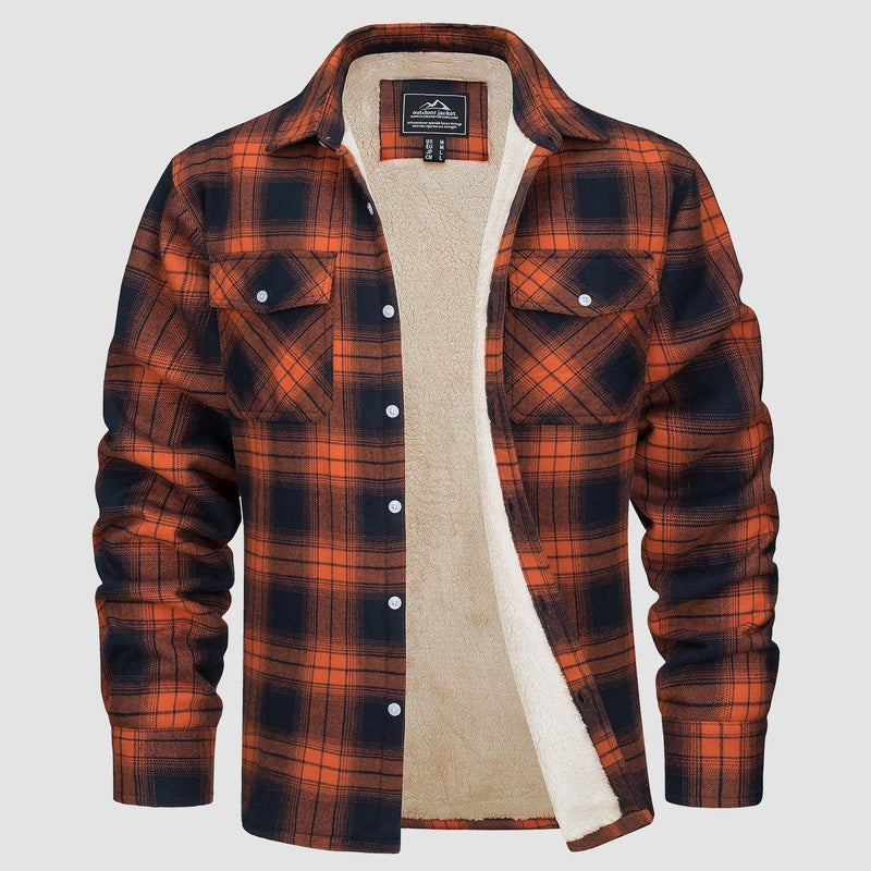 Herren Flanellhemd mit Fleece-Futter und Karomuster-Orange-S-Luzern Mode