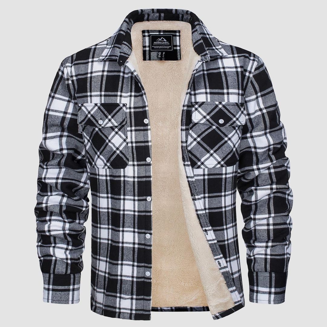 Herren Flanellhemd mit Fleece-Futter und Karomuster-Schwarz-S-Luzern Mode