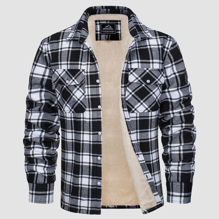 Herren Flanellhemd mit Fleece-Futter und Karomuster-Schwarz-S-Luzern Mode