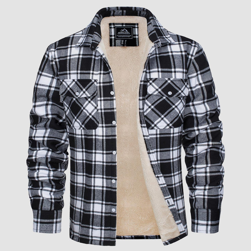 Herren Flanellhemd mit Fleece-Futter und Karomuster-Schwarz-S-Luzern Mode