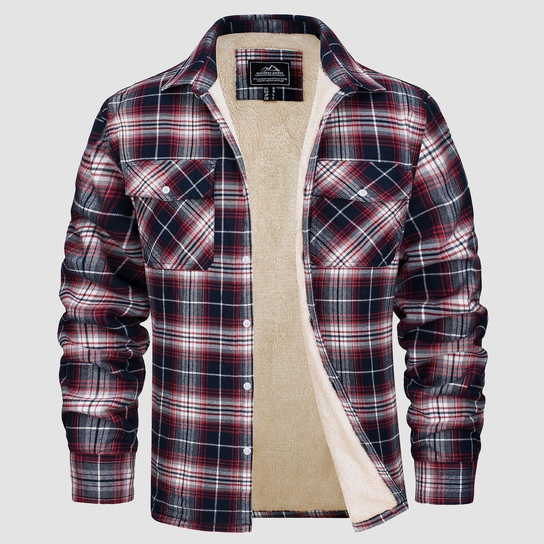 Herren Flanellhemd mit Fleece-Futter und Karomuster-Weiß Rot-S-Luzern Mode