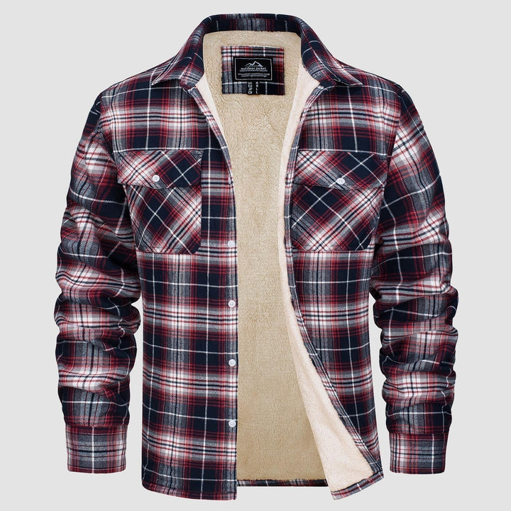 Herren Flanellhemd mit Fleece-Futter und Karomuster-Weiß Rot-S-Luzern Mode