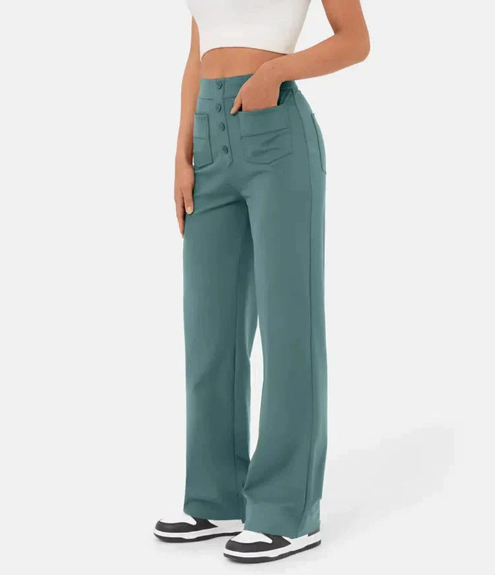 Damen High Waist Hose mit weitem Bein und Taschen-Luzern Mode
