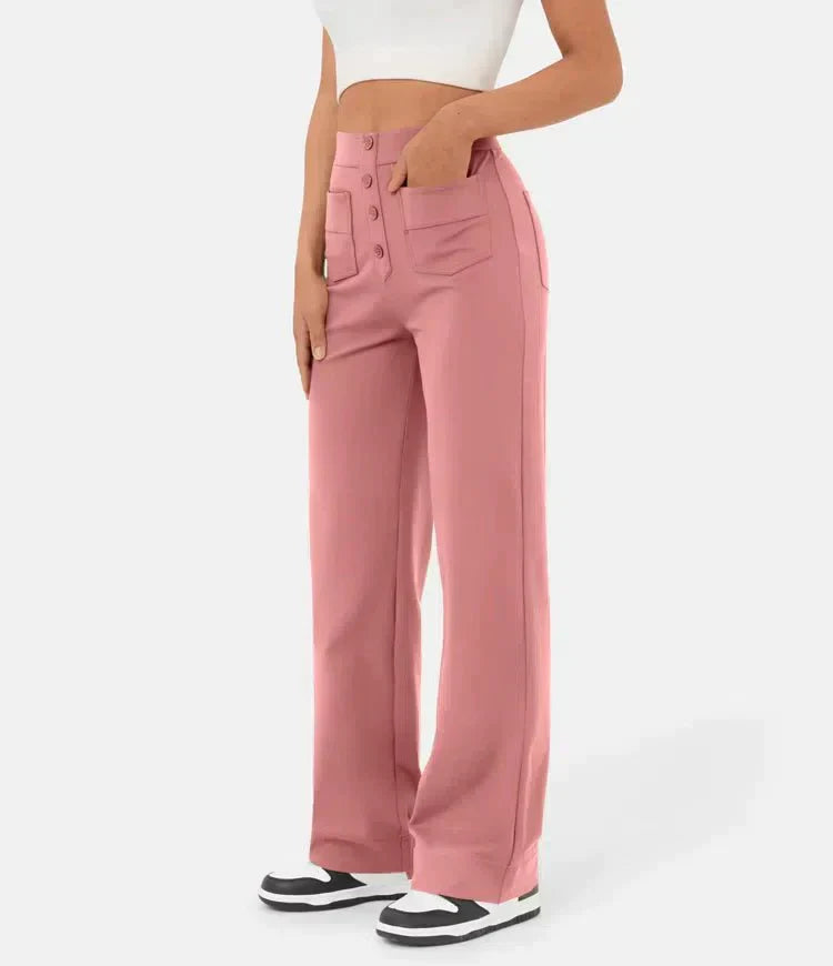 Damen High Waist Hose mit weitem Bein und Taschen-Luzern Mode
