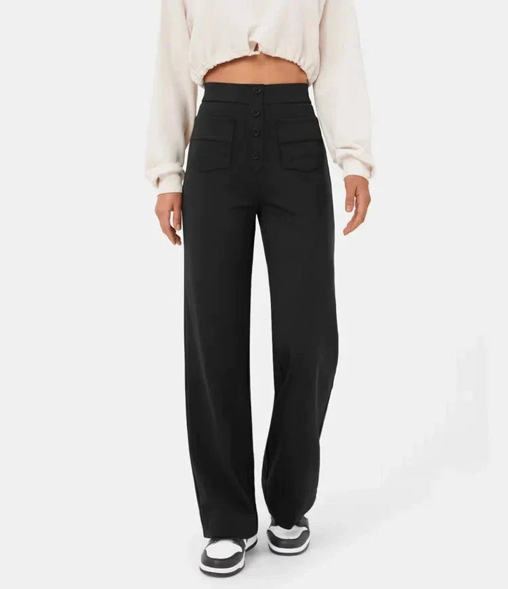 Damen High Waist Hose mit weitem Bein und Taschen-Luzern Mode