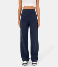 Damen High Waist Hose mit weitem Bein und Taschen-Luzern Mode