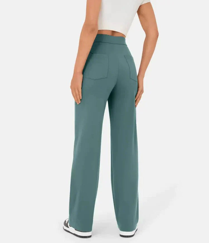 Damen High Waist Hose mit weitem Bein und Taschen-Luzern Mode