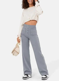 Damen High Waist Hose mit Taschen - Elegante Freizeithose-Grau-S-Luzern Mode