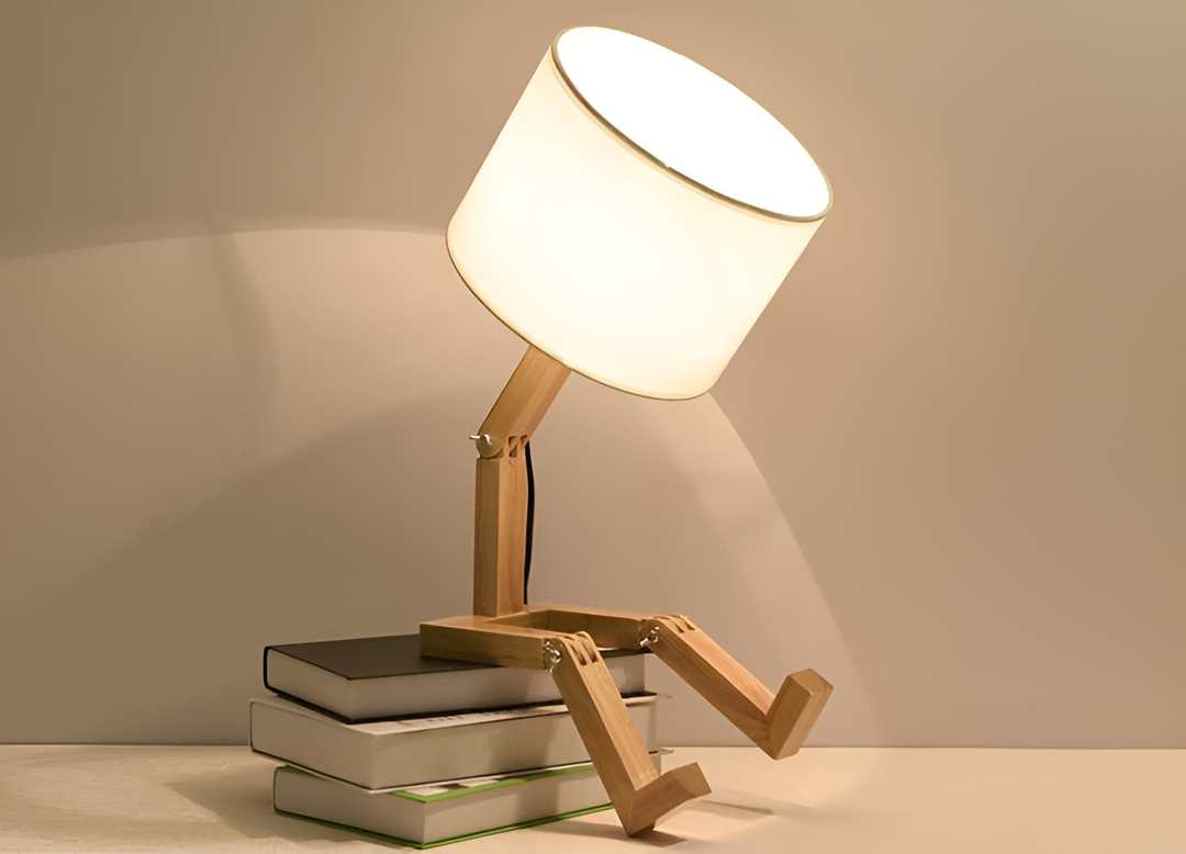 Schreibtischlampe | Massivholz | Robotfigur | LED | Stoff | Biegsam-Luzern Mode