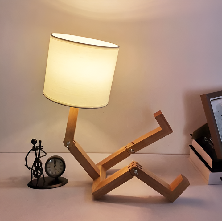 Schreibtischlampe | Massivholz | Robotfigur | LED | Stoff | Biegsam-Luzern Mode