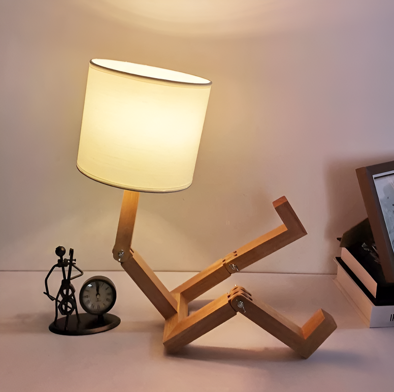 Schreibtischlampe | Massivholz | Robotfigur | LED | Stoff | Biegsam-Luzern Mode