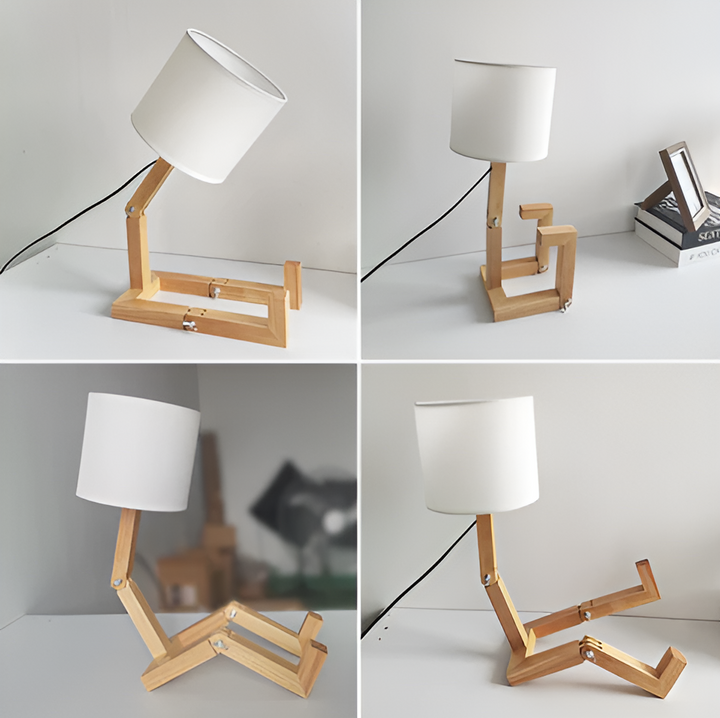 Schreibtischlampe | Massivholz | Robotfigur | LED | Stoff | Biegsam-Luzern Mode