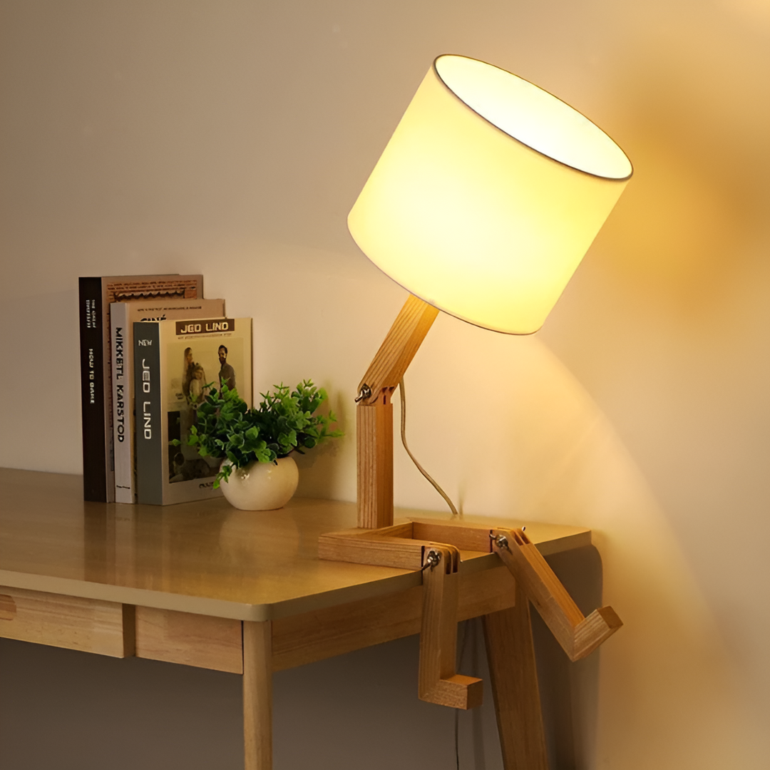 Schreibtischlampe | Massivholz | Robotfigur | LED | Stoff | Biegsam-Luzern Mode