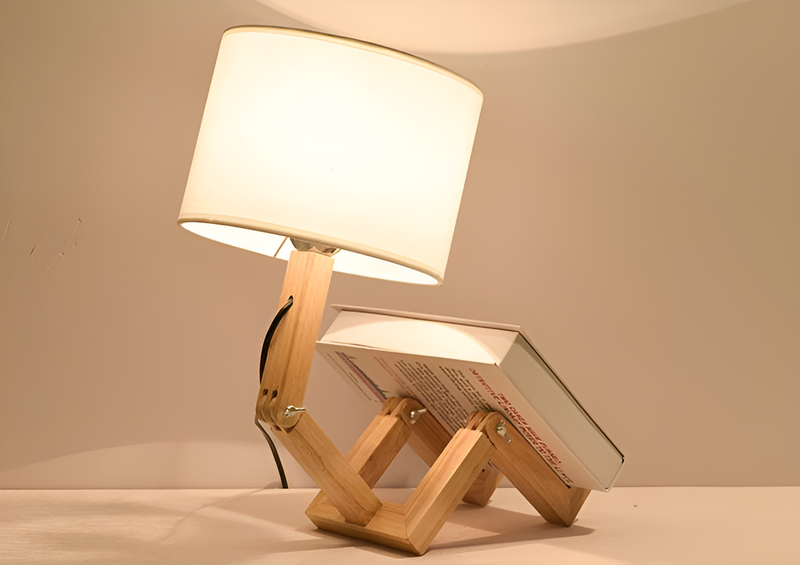 Schreibtischlampe | Massivholz | Robotfigur | LED | Stoff | Biegsam-Luzern Mode