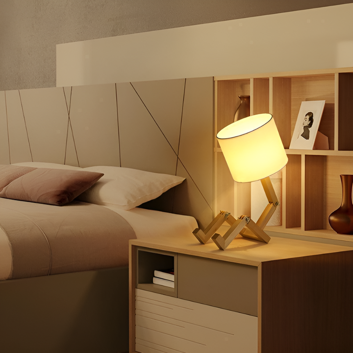 Schreibtischlampe | Massivholz | Robotfigur | LED | Stoff | Biegsam-Luzern Mode