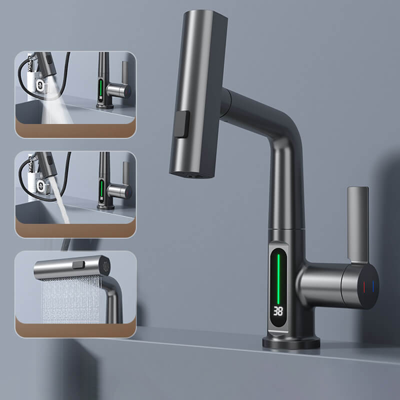 Wasserhahn | Flexibel Display Vielseitig Langlebig 5 Modi Universell-Schwarz Metall mit Display-Luzern Mode