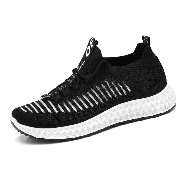 Atmungsaktive Mesh Sneaker mit Plattform für Damen Herren-Schwarz-36-Luzern Mode