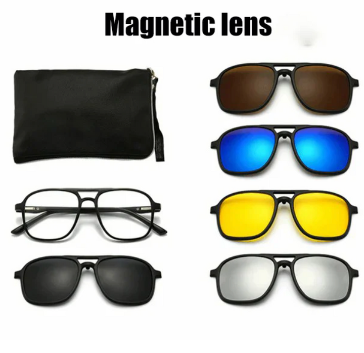 Sonnenbrille mit 6 Wechselgläsern | UV400 Schutz | 1+1 Aktion für Damen & Herren-Luzern Mode
