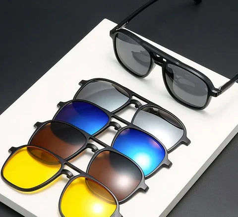 Sonnenbrille mit 6 Wechselgläsern | UV400 Schutz | 1+1 Aktion für Damen & Herren-Luzern Mode