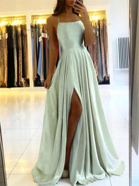 Maxikleid |Seitenschlitz | Fließend | Einfarbig | Ärmellos | Locker-Grün-S-Luzern Mode