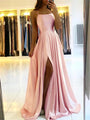 Maxikleid |Seitenschlitz | Fließend | Einfarbig | Ärmellos | Locker-Rosa-S-Luzern Mode