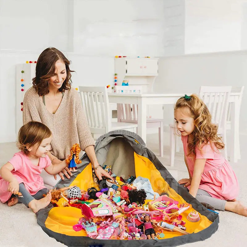 Große faltbare Spielzeug-Aufräummatte mit Korbfunktion für Kinderzimmer