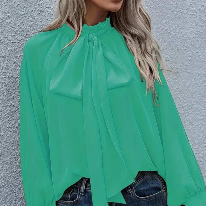 Elegante Damenbluse mit Schleife und langen Ärmeln-Grün-XS-Luzern Mode