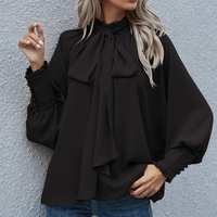 Elegante Damenbluse mit Schleife und langen Ärmeln-Schwarz-XS-Luzern Mode
