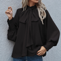 Elegante Damenbluse mit Schleife und langen Ärmeln-Schwarz-XS-Luzern Mode