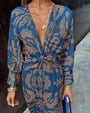 Maxi Sommerkleid | Mehrfarbig | Muster | Lange Ärmel | V-Ausschnitt-Blau-S-Luzern Mode