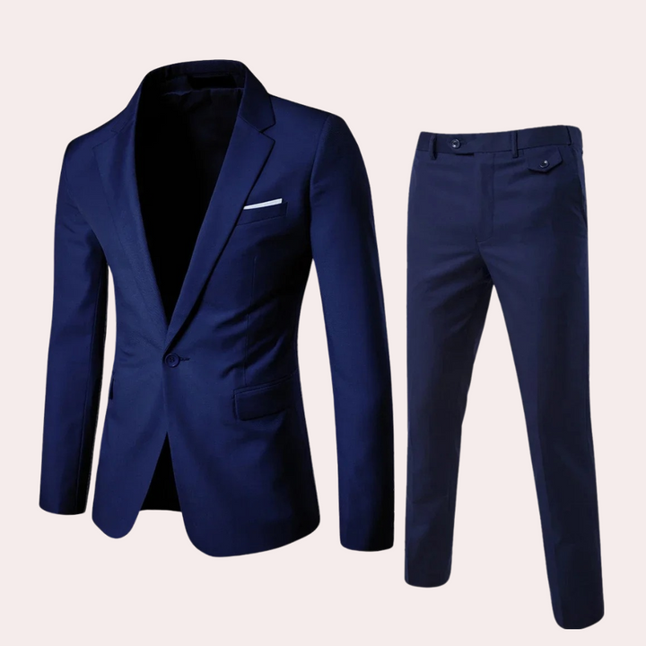 Herren Anzug Slim Fit Business Hochzeit Zweiteiler Set-Dunkelblau-S-Luzern Mode