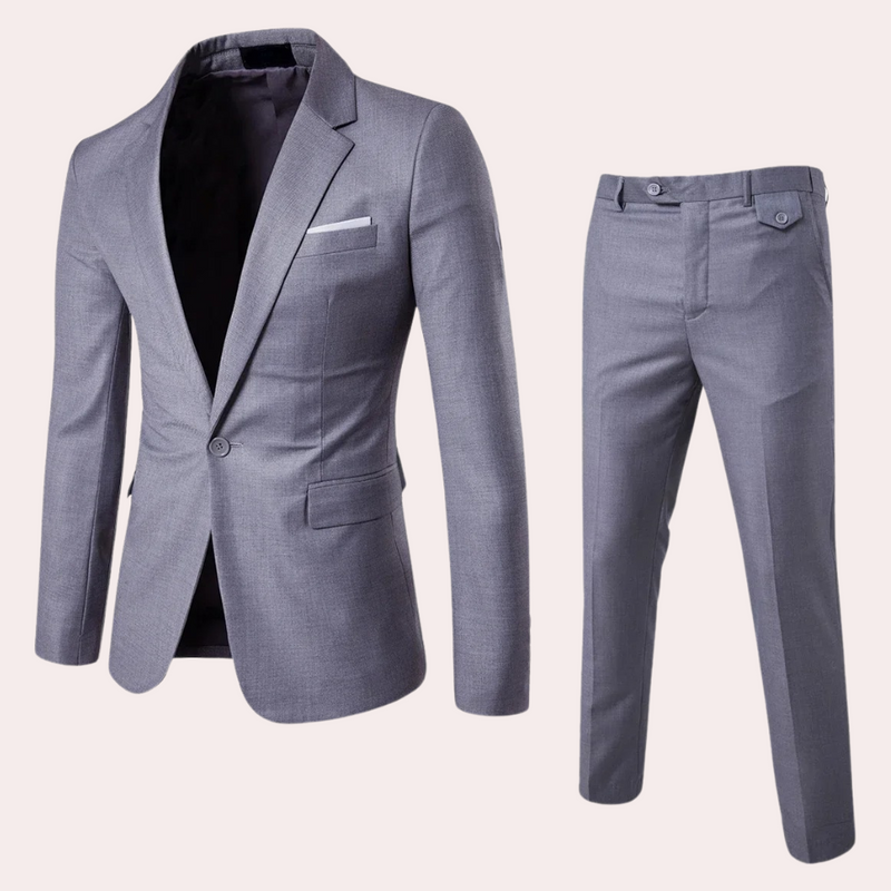 Herren Anzug Slim Fit Business Hochzeit Zweiteiler Set-Grau-S-Luzern Mode