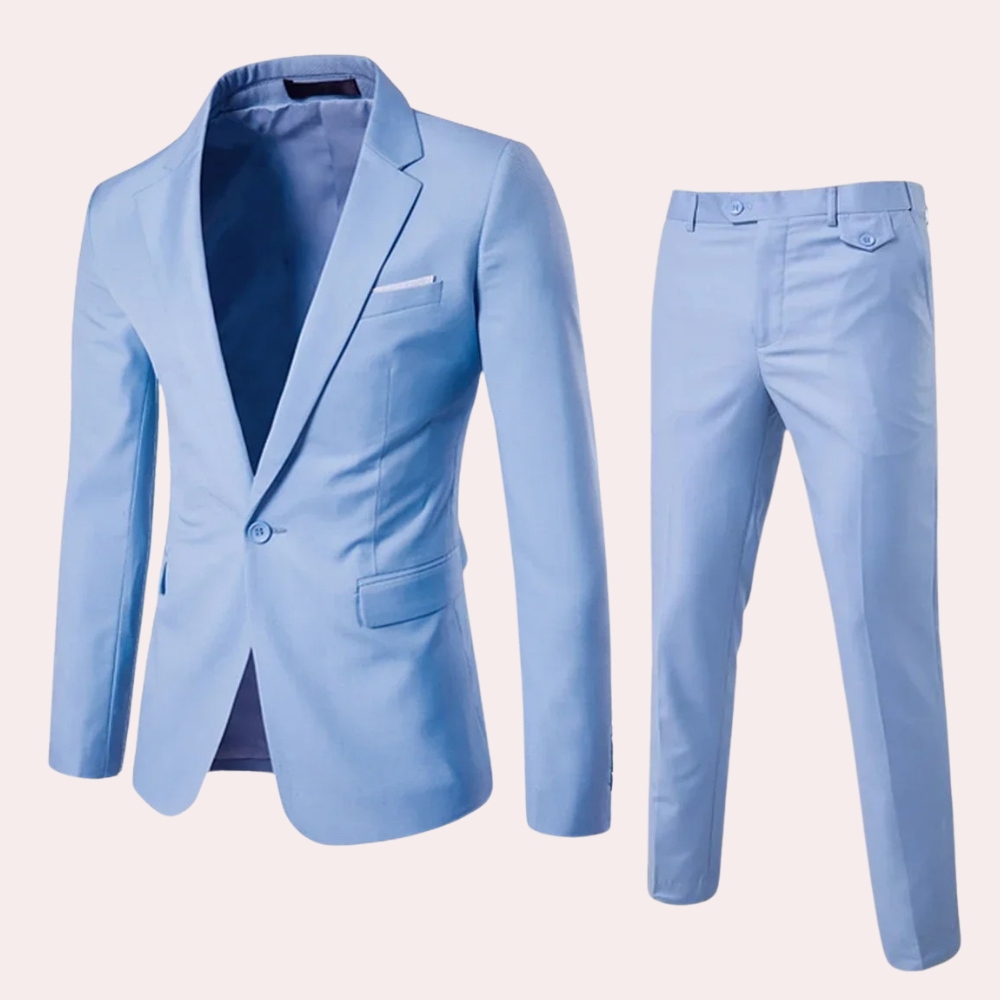 Herren Anzug Slim Fit Business Hochzeit Zweiteiler Set-Hellblau-S-Luzern Mode
