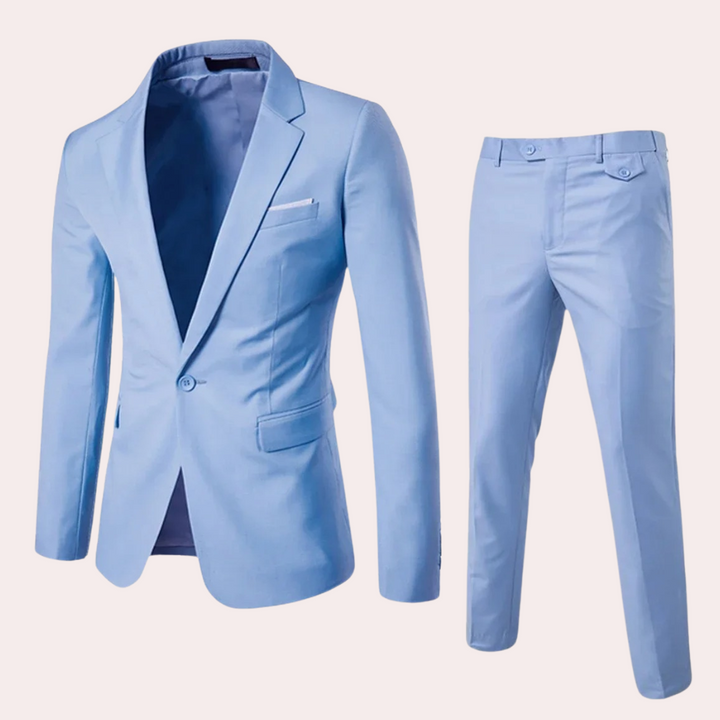 Herren Anzug Slim Fit Business Hochzeit Zweiteiler Set-Hellblau-S-Luzern Mode