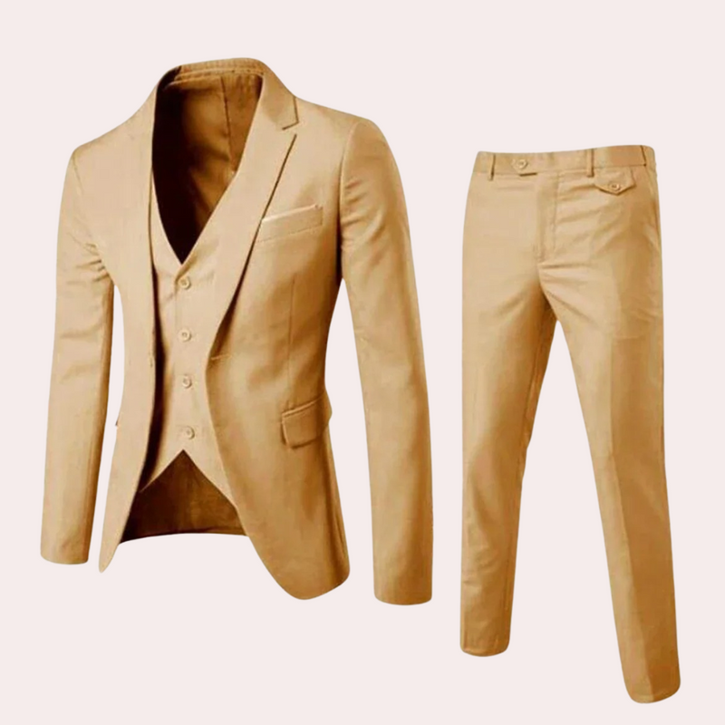 Herren Anzug Slim Fit Business Hochzeit Zweiteiler Set-Khaki-S-Luzern Mode