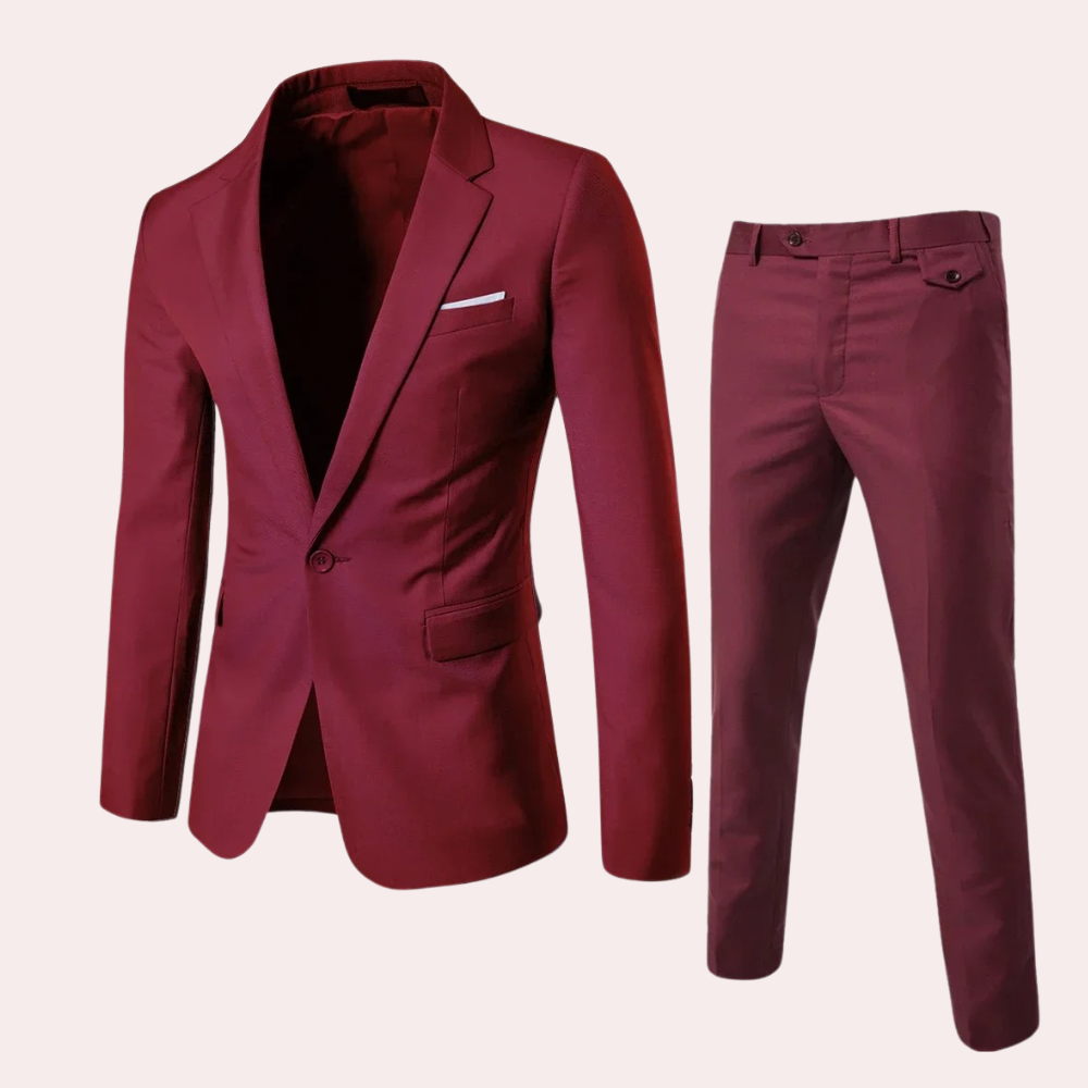 Herren Anzug Slim Fit Business Hochzeit Zweiteiler Set-Rot-S-Luzern Mode